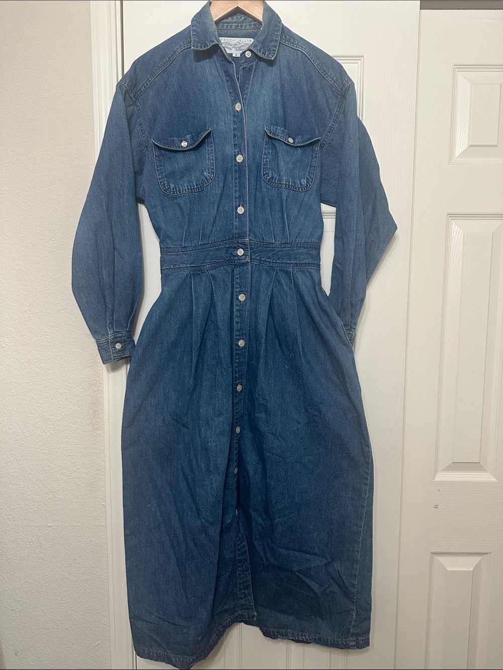 Vintage Perry Ellis X Levi’s Strauss Blue Denim Button-Front Maxi Dress